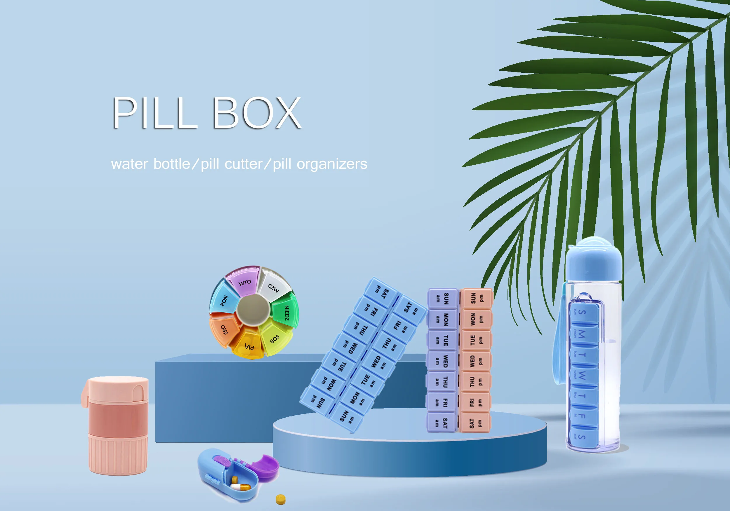 350ml Capsule Shape 7 Days Pill Organizer Case Portable Water Bottle