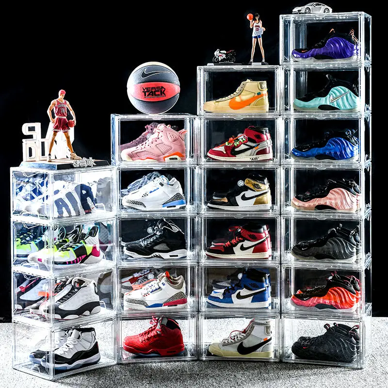 Transparent Plastic Shoe Storage Boxes Stackable Clear