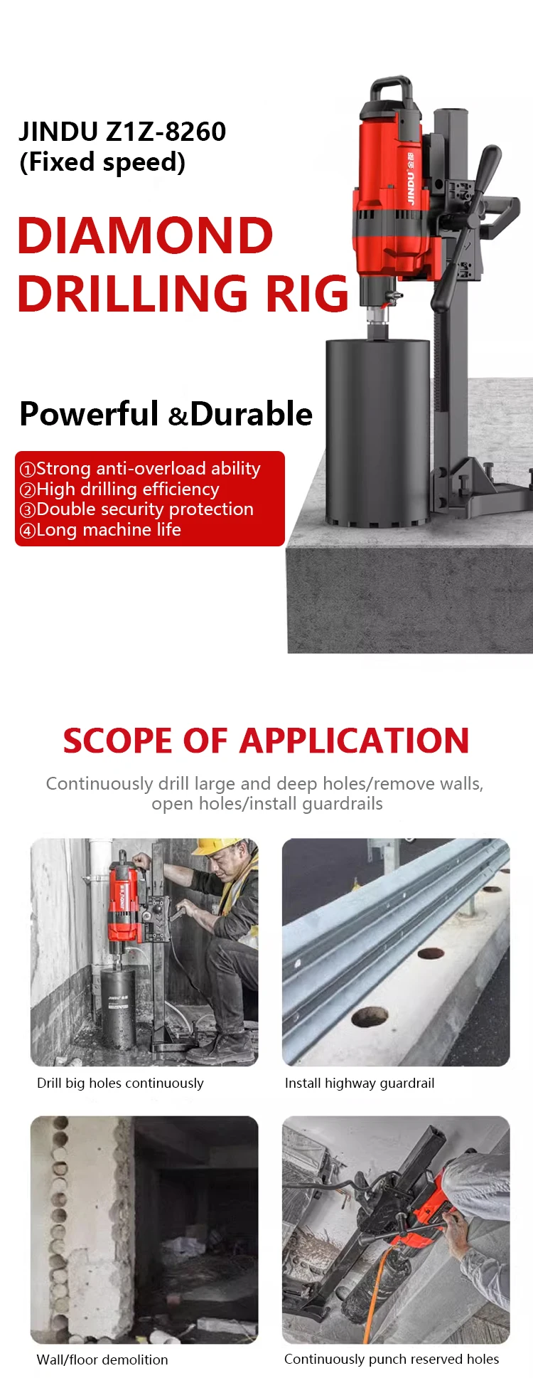 Z1z8260 Jindu Reinforced Concrete Core Drill Machine 220v 50hz 260mm