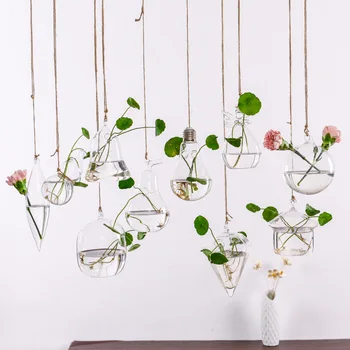 High Clarity Hanging Hydroponic Glass Vase Creative Indoor/Outdoor Wall Vase Planter for Home Garden Decor