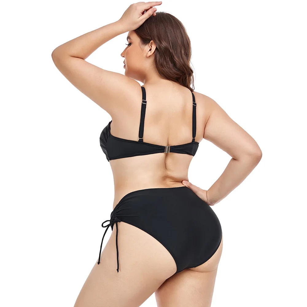 Damochic Wholesale Price Plus Size Swimwear Designer Solid Black Bikini