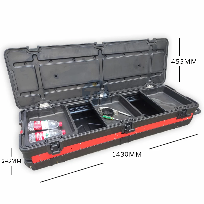 Rotomolded PlaStorage Toolbox with Customized Removable Trays and Wheels and Retractable Handles for Universal Pickup Truck