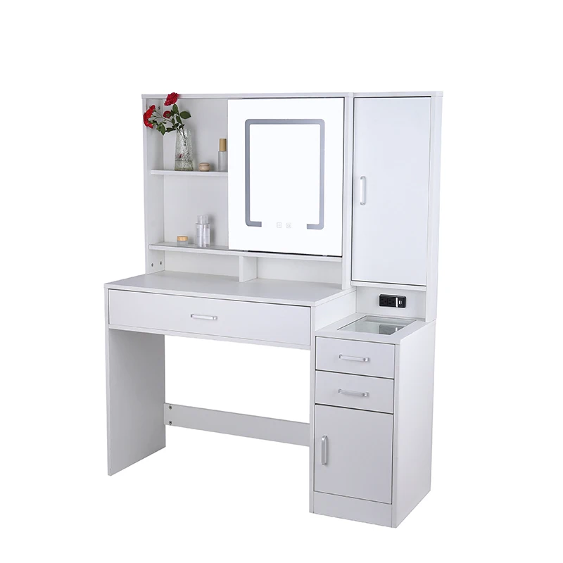 High Efficiency  White Moveable Mirror and Lights 3 Color Lighting Modes  Dressing Table with Drawers for Bedroom