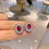 Red corundum ear studs