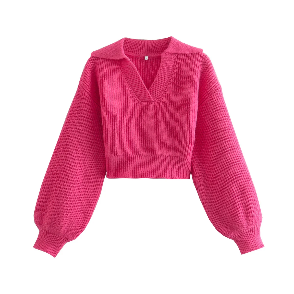 Casual Rose Color Turn Down Collar Long Sleeve Women Fashion Elegant  Knitted Crop Sweater Top - Buy Sweater,Crop Top,Knitted Sweater Product on  Alibaba.com