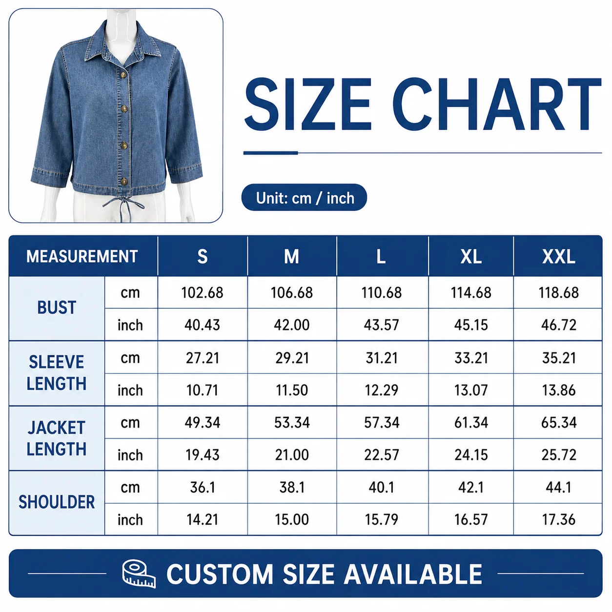 Wholesale Custom Organic Cotton Eco-Friendly Breathable Stretch Slim Fit Long Women's Cropped Denim Jacket