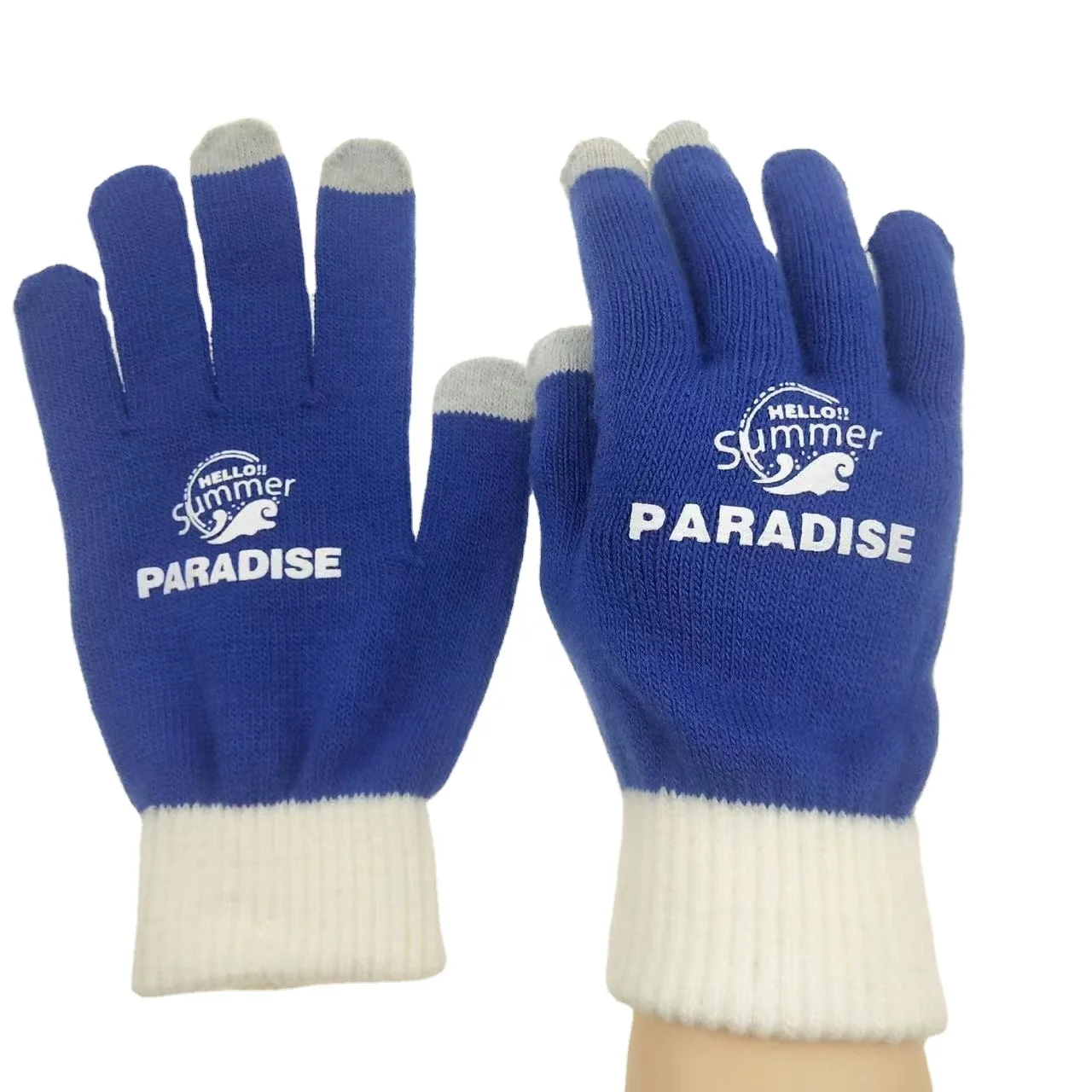 Дешевые акриловые детские трикотажные перчатки на заказ с 3 пальцами и сенсорным