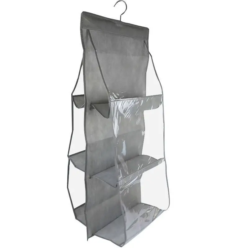 6 Pocket Large Clear Purse Handbag Hanging Storage Bag