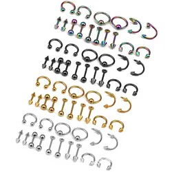 16pcs/bag Surgical Steel Multicolor Earring Horseshoe Spike Captive Bead Ring Eyebrow Ring Ball Lip Ring Body Jewelry Piercings