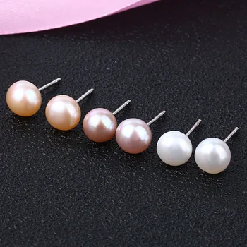6mm/8mm Fresh Water Shell Pearl Earrings Jewelry 925 Sterling Silver Pearl Stud Earrings for Women