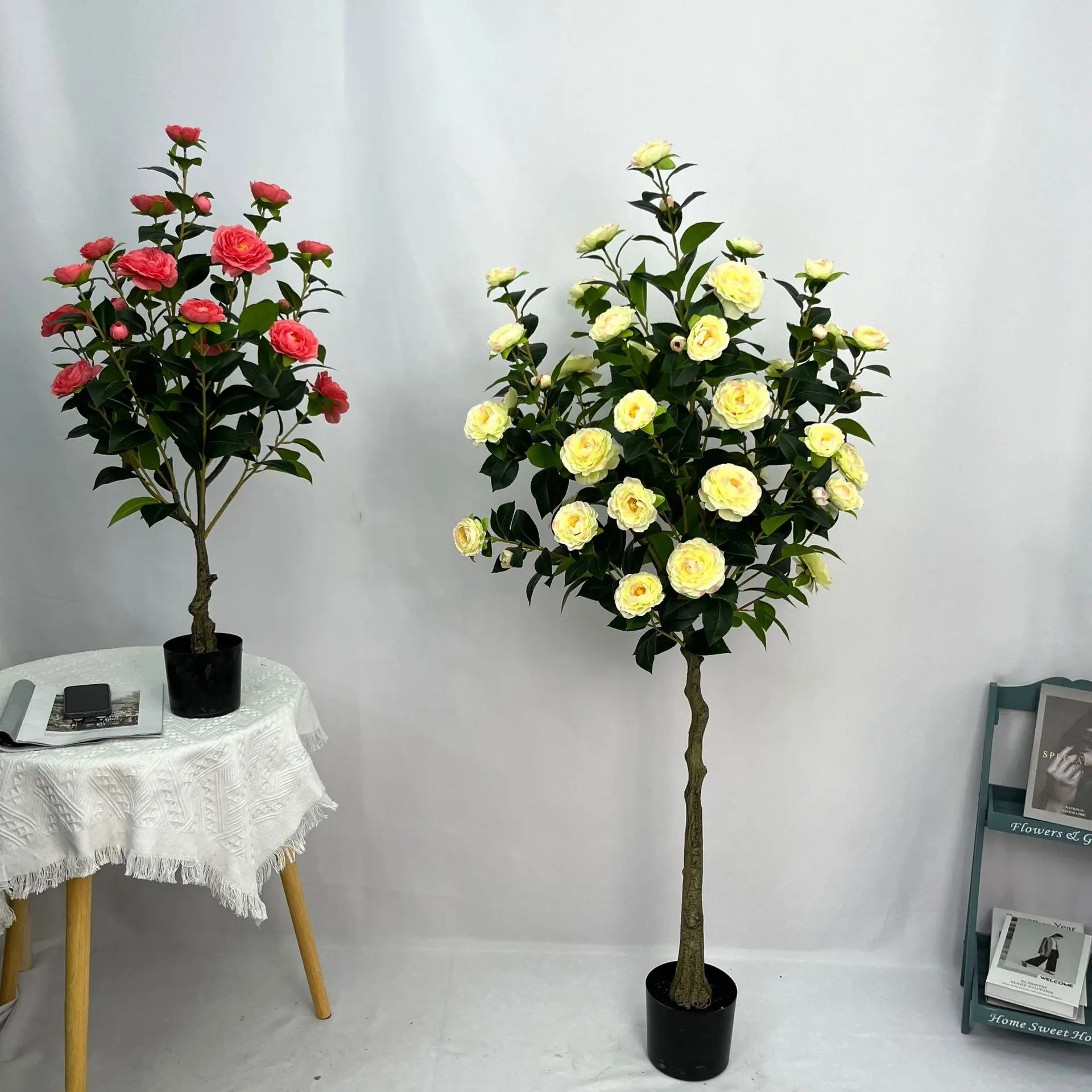 Customized High Density Camellia Tree Multiple Colors Fabric Camellia Tea Rose Flower Tree for Wedding Decor Flower Tree