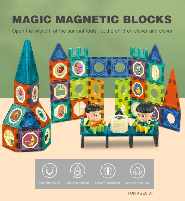 98PCS Magnetic DIY construction toy magnetic blocks plastic blocks tiles set magnetic assembly building block toys sets