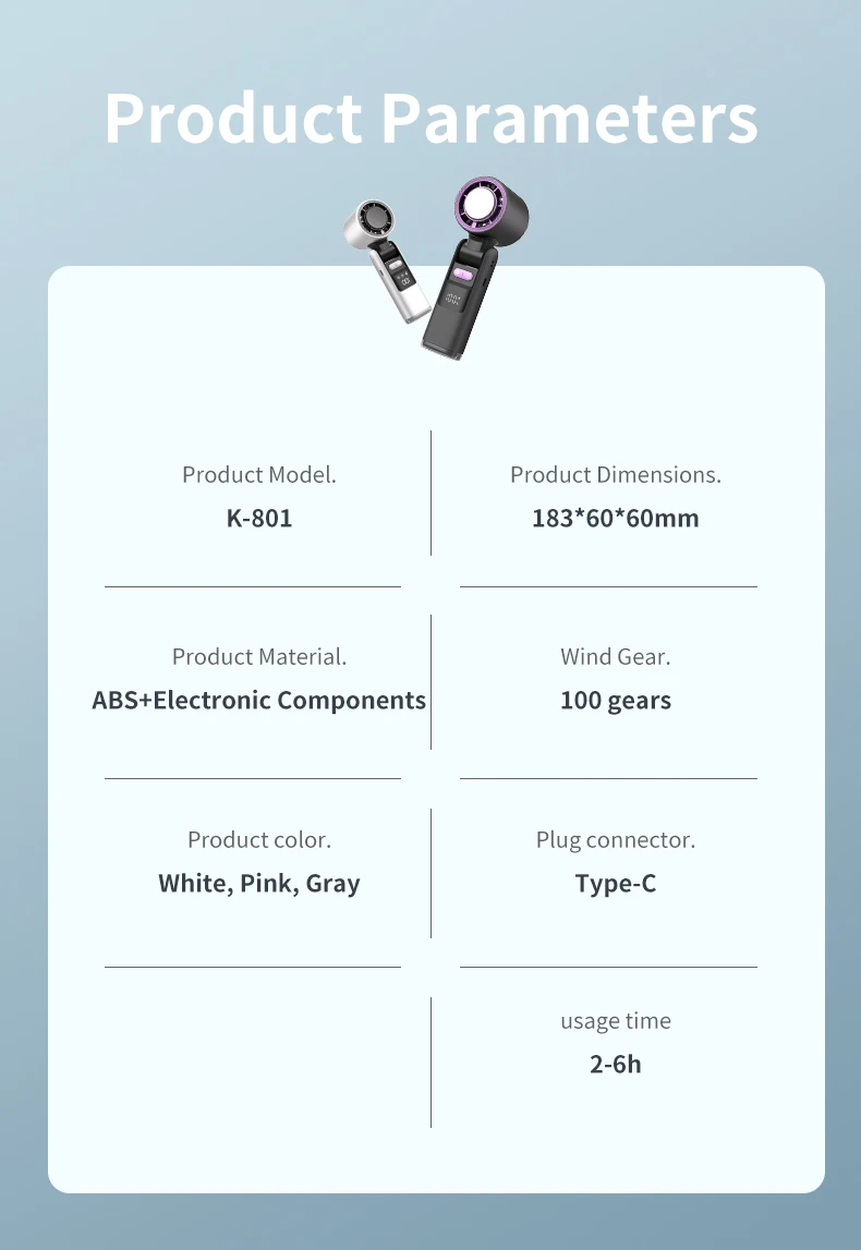Cooling High Speed Portable Hand Fan Handheld Fan 4000 MAh Battery Fan Customizable Logo