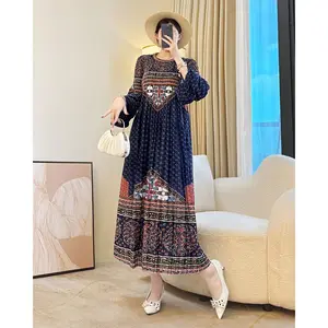 New Chinese Western Style Autumn Winter Maxi A-line Chiffon Party Dress for Middle-aged Elderly Women Age-reducing National