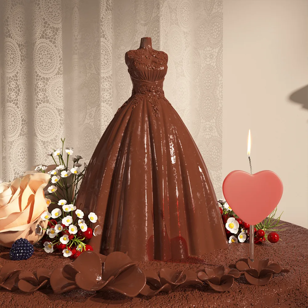 Handmade DIY 3D Wedding Dress Princess Gown Silicone Mold Baking & Scented Candle Plaster Mold Cake Decoration Tool details