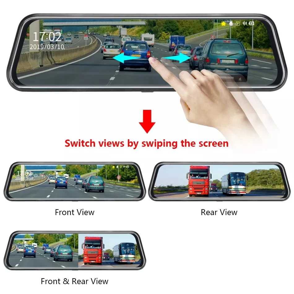 10 Inch Touch Screen Car Mirror Camera 4k Wifi Gps Dash Cam Doble