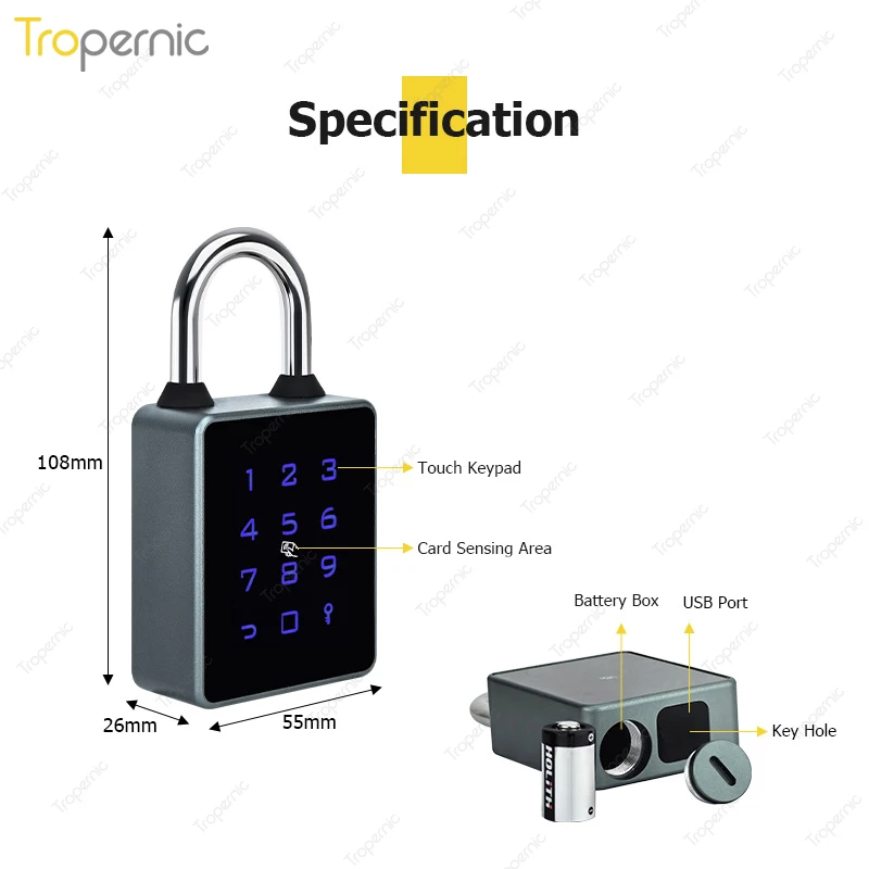 Tropernic High Security Keyless Candado Password Card Key Combination TTlock Smart Padlock