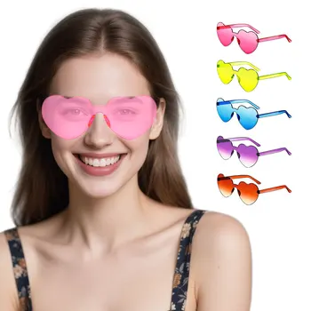 YACHEN Wholesale Fashion Heart Shape Rimless Sunglasses Candy Color Frameless Party Glasses for Women Girls Party Favor