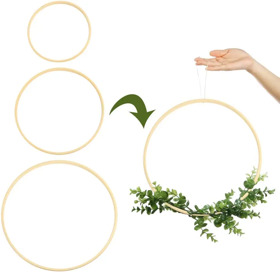 5Pcs Wooden Floral Macrame Hoop Large Bamboo Wreath Craft Rings Circles 4"-12" 