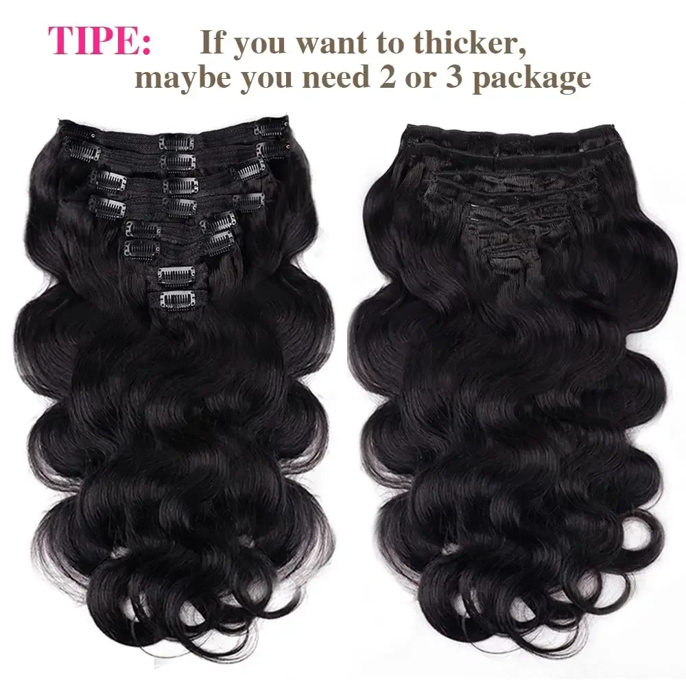 Body Wave Clip in Human Hair Extensions Natural Color Brazilian Remy Human Hair Extensions For Women_voghion.com