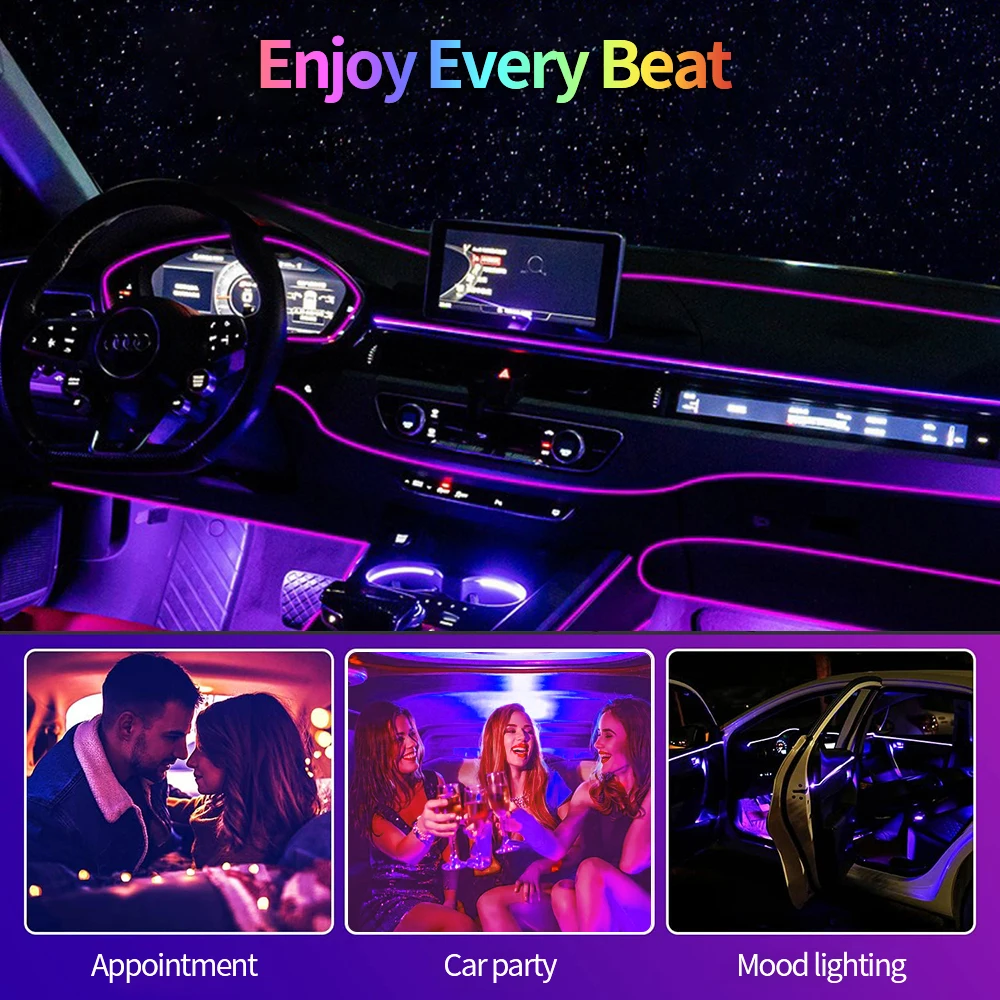 product rgb smart strip lights for car interior ambient led with app  remote control multicolor decorative lighting kit for vehicles-4