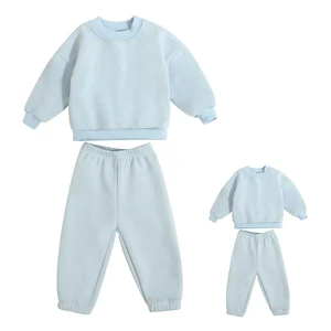 Custom Logo Oversized Fleece Crewneck Sweatshirt Two Piece Pants Set Unisex Tracksuits Parent-child Matching Set