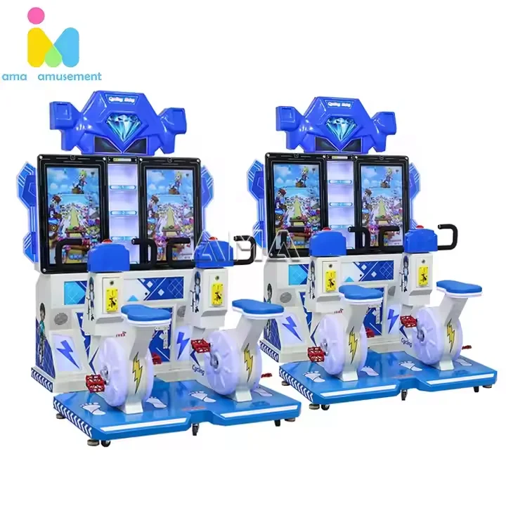 Coin-Operated 2-Player Racing Simulator Indoor Kids Sports Game with Cycling Bike English Language Metal Arcade Racing Machine