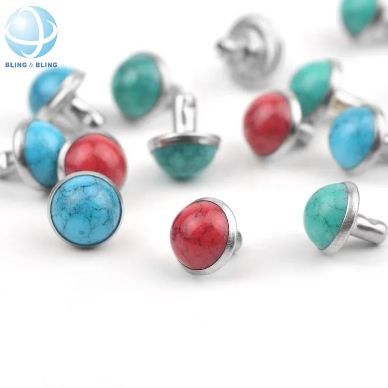 Заводские оптовые пользовательские круглые заклепки бирюзовый камень для кожаной одежды DIY