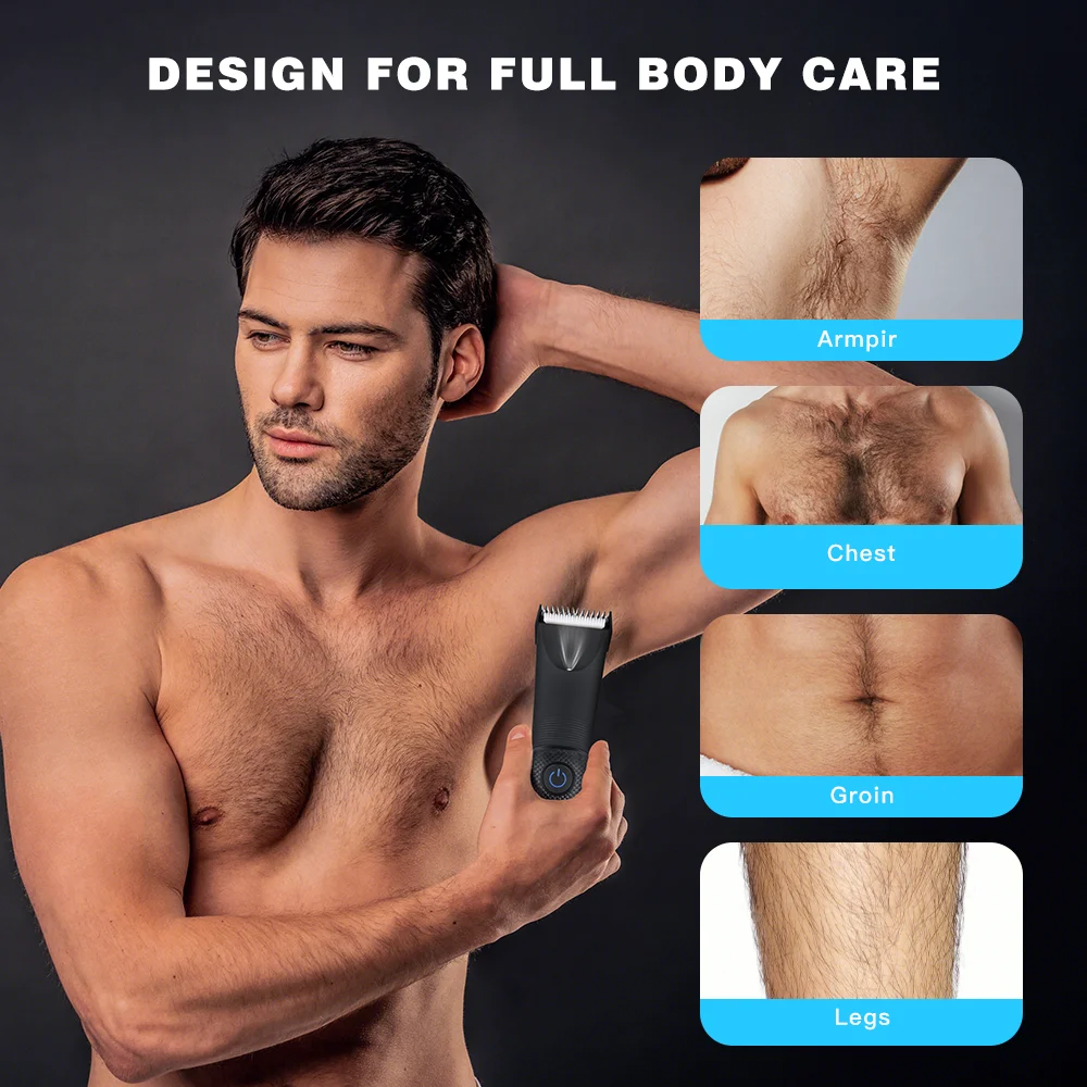PRITECH New Design Ceramic Cutter Safe Electric Body Hair Shaver Waterproof Groin Trimmer Pubic Hair Trimmer for Men