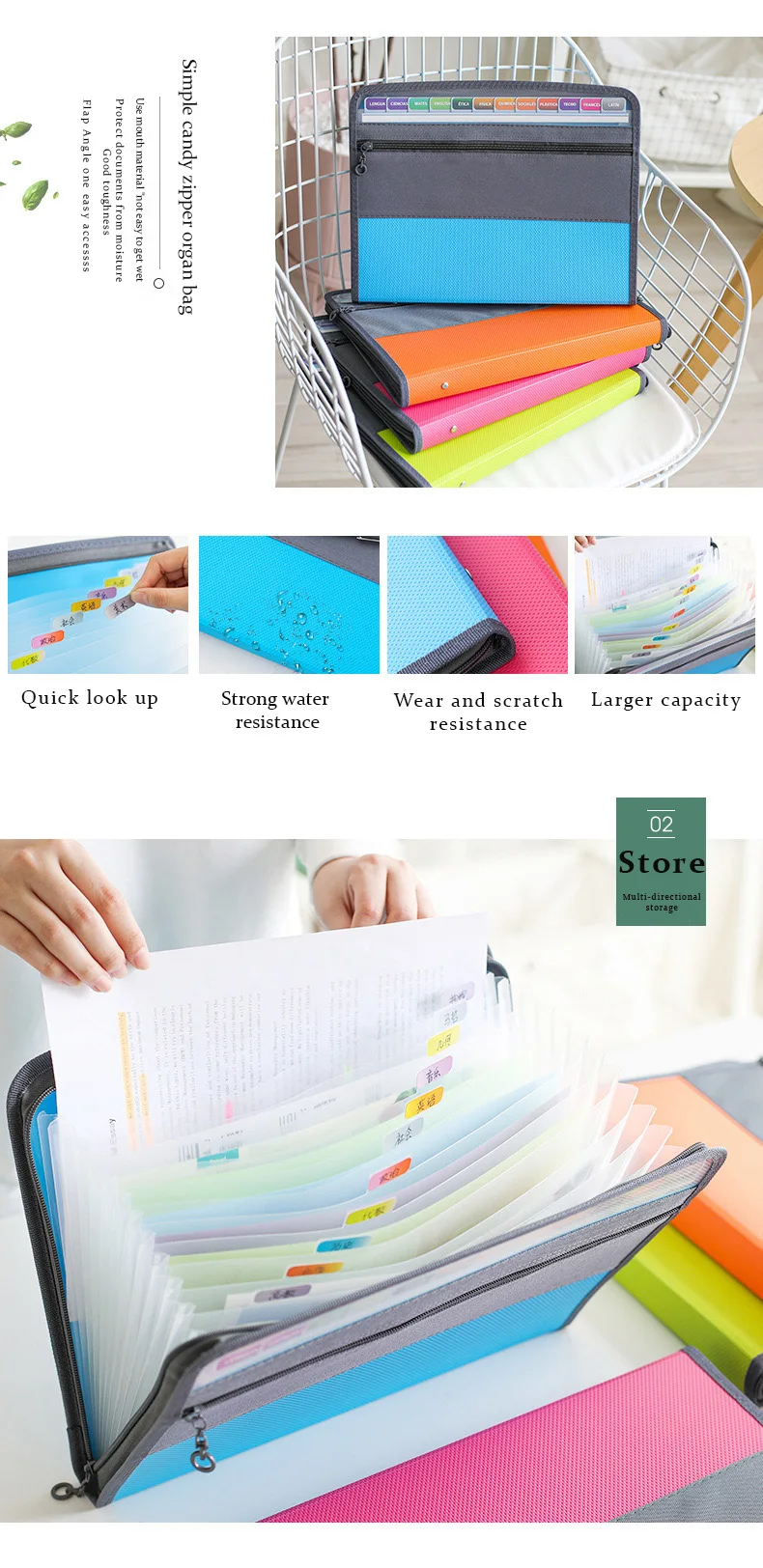 A4 Size File Folder Bag With Zipper Waterproof Dirtresistant Durable