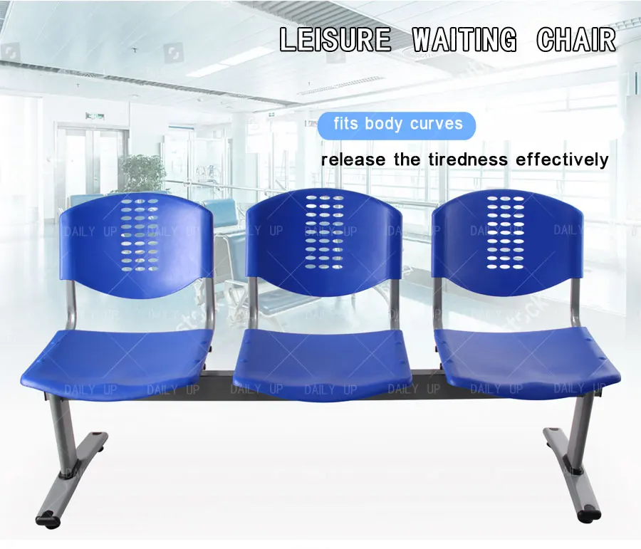 High Quality Station Waiting Bench With Metal Transom And Curved Back Durable Airport Chair Set For Public Area And Hospital