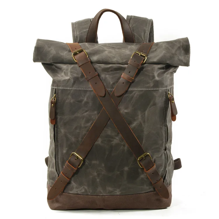 Waxed canvas leisure travel bag outdoor hiking backpack