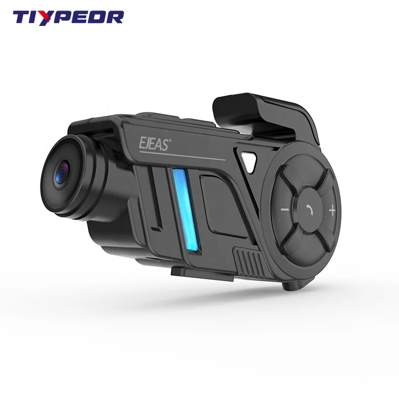TIYPEOR EJEAS 1km Motorcycle bluetooth System Intercomunicador MESH Camera for Motorcycle Helmet Headset 2K WiFi Video Intercom