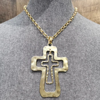 Cross Necklace Double Cross Pendant Gold/Silver Plated Chain Necklace Christian Religious Jewelry