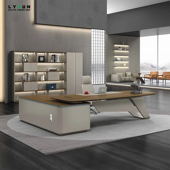 fashion design luxury MDF wood boss CEO executive office desk with side cabinet