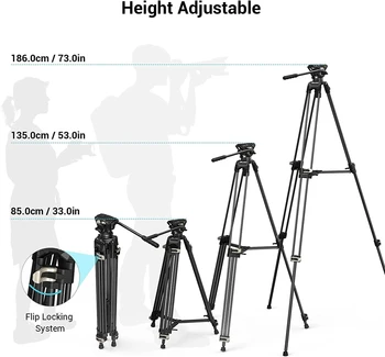 SmallRig AD-01 Video Tripod Heavy Duty Tripod with 360 Degree Fluid Head and Quick Release Plate for DSLR Camcorder Cameras 3751 detail image