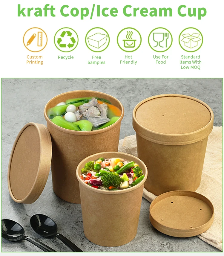 Customized Paper Soup Barrels With Paper Lids Brown Paper Soup Bowl