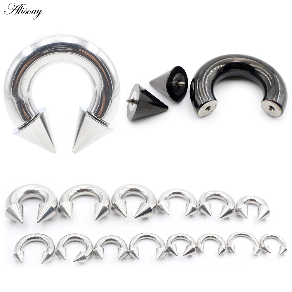 Alisouy 1pc Big Large Size Captive Spike Nose Ring Ear Plug Expander Guauge Male Genital BCR Hoop Earrings Piercing Body Jewelry