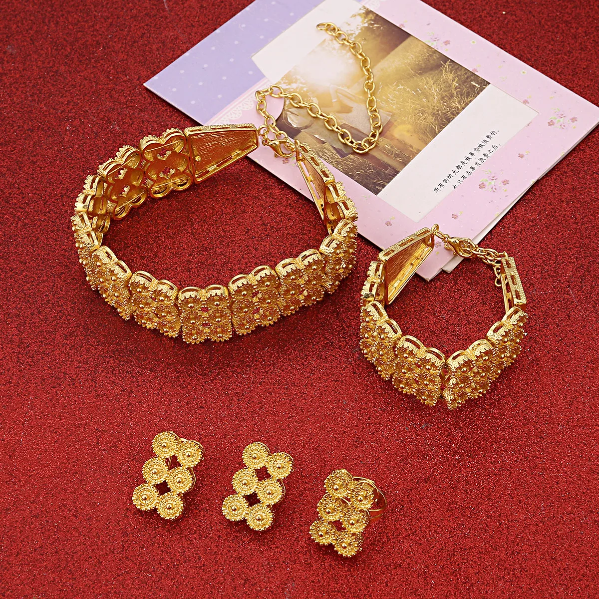 Ethiopian Gold Jewelry Set - 24K Gold Plated Pendant Necklace, Earrings, Bangle & Ring, Habesha Eritrean Style - View #13