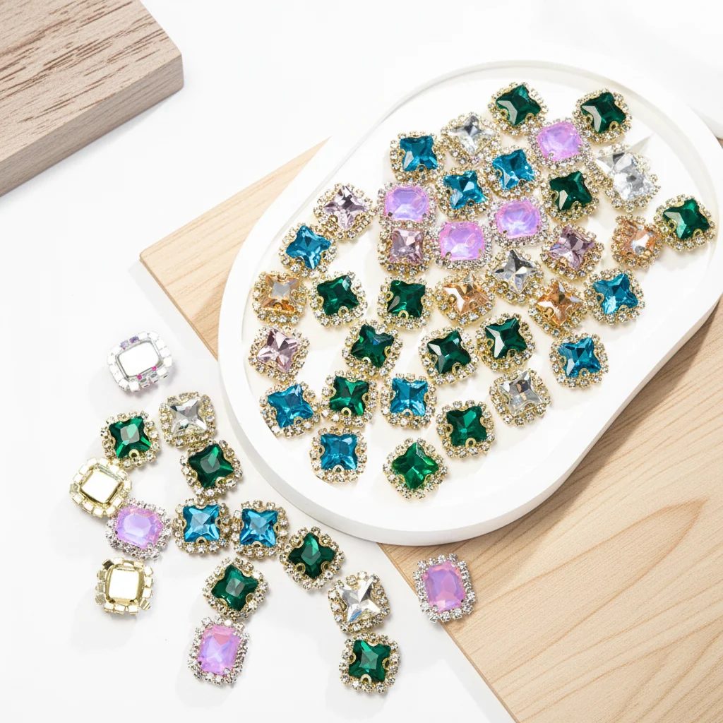 Nickel-Free Eco-Friendly Glass Rectangle Flatback Sew-On Loose Rhinestones Customized Color Size for Shoes Hats Bags Garments