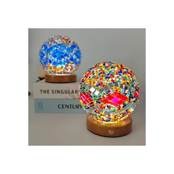 Turkish Glass Ball 3D Small LED Lamp Remote ControlTiming Luxury MosaicTable Lamp Baroque Night Light