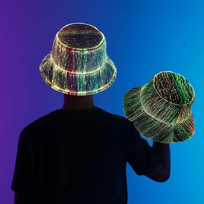 Multicolor LED Cyberpunk Bucket Hat - Light Up Party Cap for