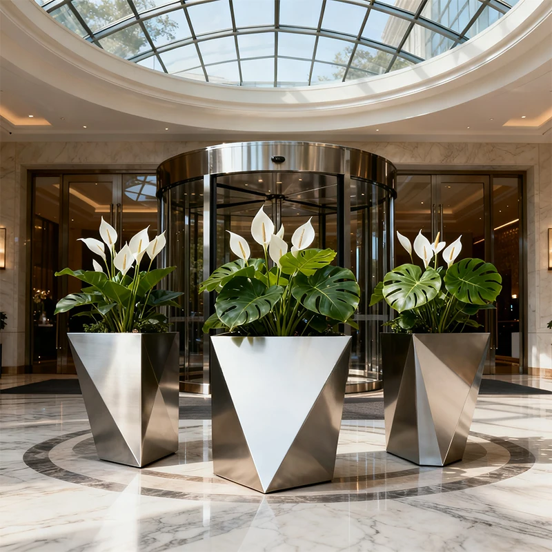 Stainless steel flowerpots for shopping malls