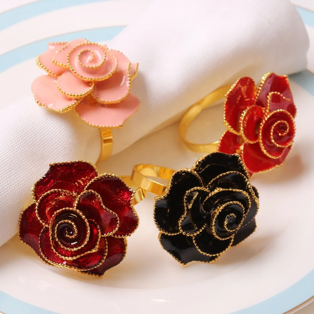 Valentine Day Flower Napkin Ring LOVE Letter Diamond Napkin Buckle