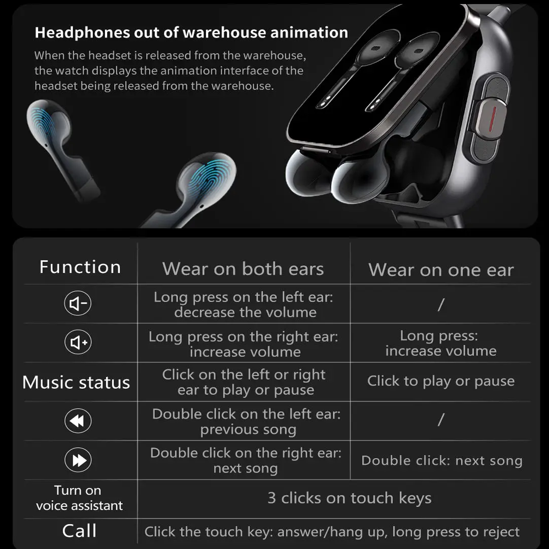 2 in 1 Smart Watch with TWS Earbuds Wireless Headphone Health Monitoring Fitness Record aperçu 5