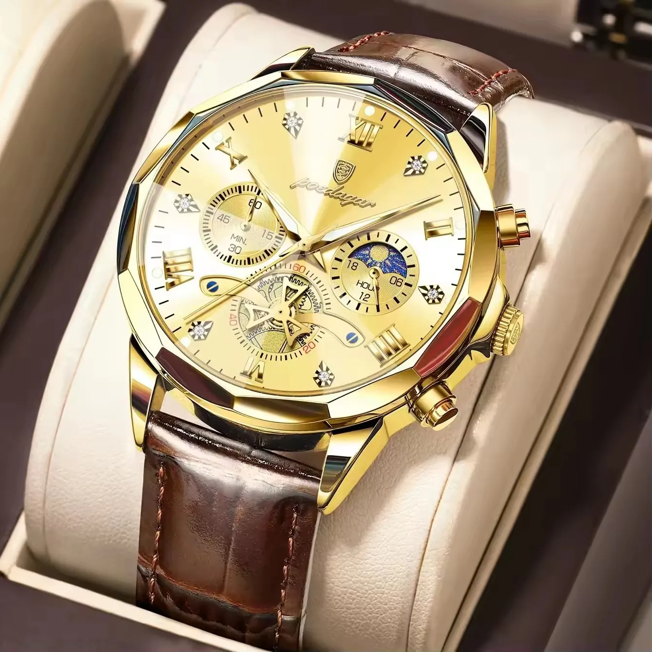 Poedagar 938 Wholesale Leather Strap Watch for Men Quartz Movement Waterproof Luminous C aperçu 10