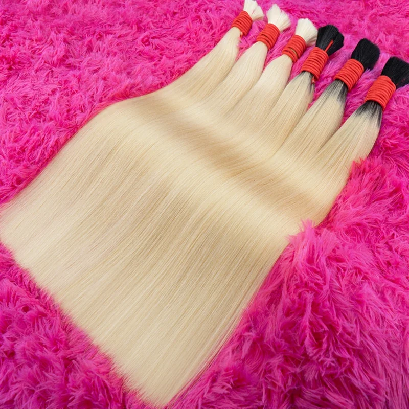 100% Real Virgin Straight Human Hair Bulk Extension Bundles 613 Honey Blonde Weaving For Braiding_voghion.com