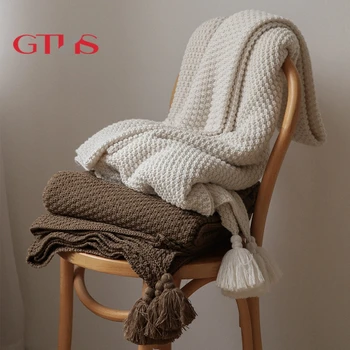 Wholesale 100% Acrylic Waffle Super Soft Textured Solid Color Sofa Throw Blanket Lightweight Knitted Blanket