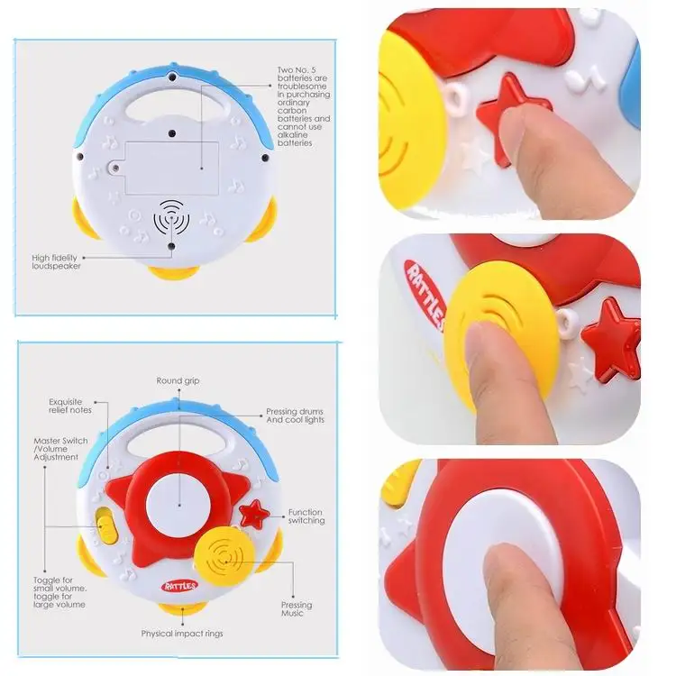 Baby 2 in 1  Tambourine with Light and Music Baby Toy Set