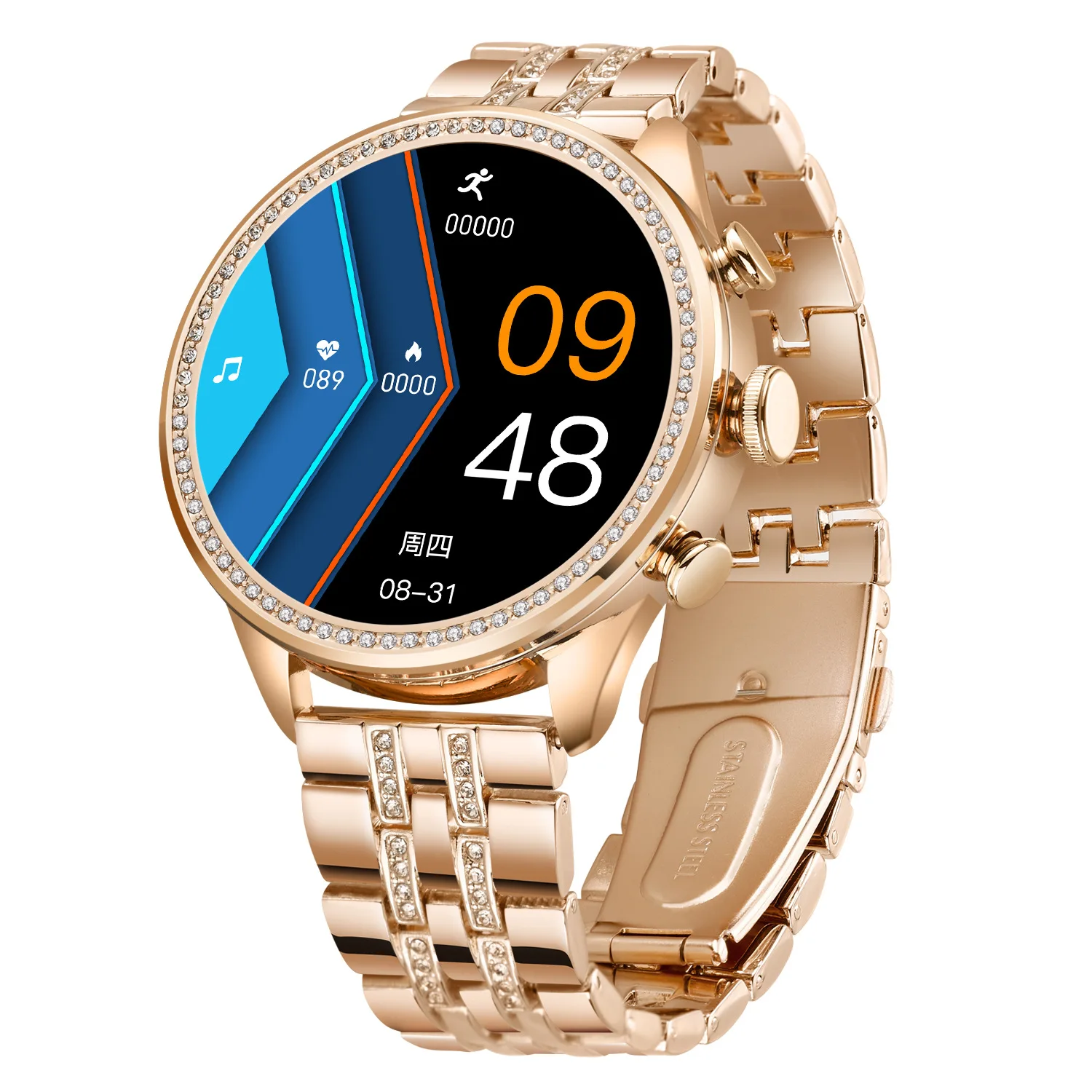 2025 Women's Gold Smart Watch Fashion Ladies Bracelet Gift Gen 9 Round Touch Screen Smart Watches with Heart Rate Monitor